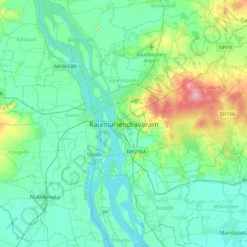 Carte topographique Rajamahendravaram, altitude, relief
