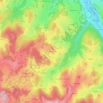 Carte topographique Védignat, altitude, relief