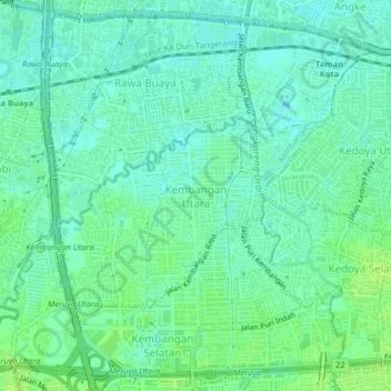 Carte topographique Kembangan Utara, altitude, relief