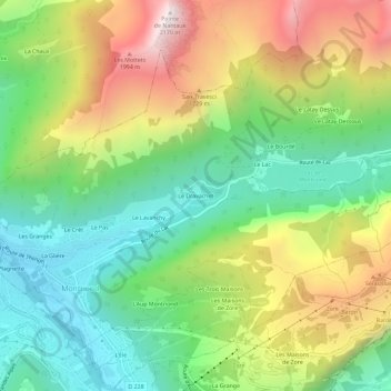 Carte topographique Le Dravachet, altitude, relief
