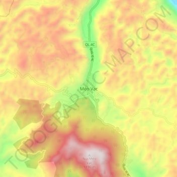 Carte topographique Mèo Vạc, altitude, relief