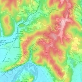 Carte topographique La Servantie, altitude, relief