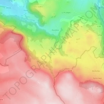 Carte topographique Creyssac, altitude, relief