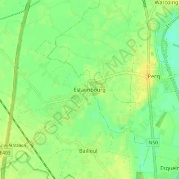 Carte topographique Estaimbourg, altitude, relief