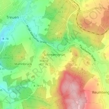 Carte topographique Schreiersgrün, altitude, relief