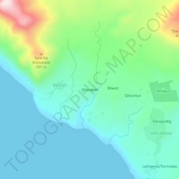 Carte topographique Qötudeel, altitude, relief