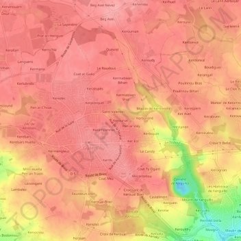 Carte topographique Kerouriat, altitude, relief