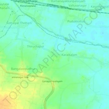 Carte topographique Poyyamani, altitude, relief