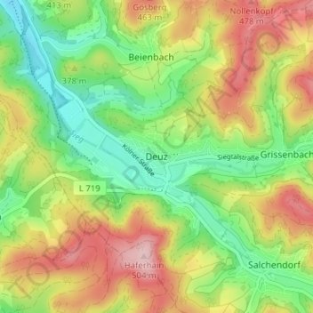 Carte topographique Deuz, altitude, relief