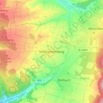 Carte topographique Schmachtenberg, altitude, relief