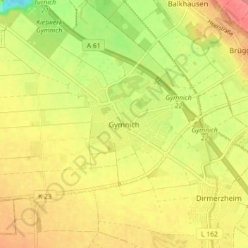 Carte topographique Gymnich, altitude, relief