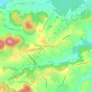 Carte topographique Léoudary, altitude, relief