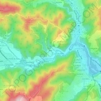 Carte topographique Arlix, altitude, relief