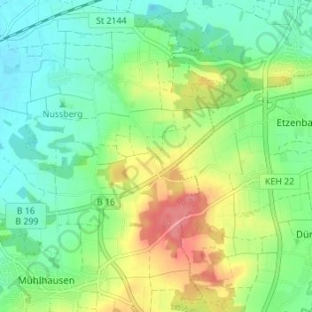 Carte topographique Lina, altitude, relief