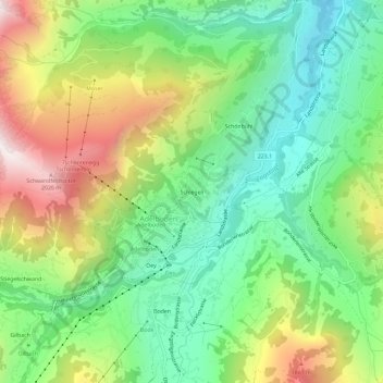 Carte topographique Schlegeli, altitude, relief