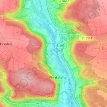 Carte topographique Eglasmühle, altitude, relief