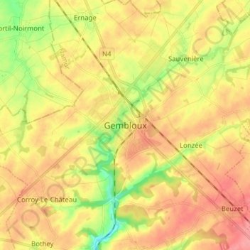 Carte topographique Gembloux, altitude, relief