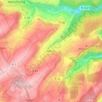 Carte topographique Möhn, altitude, relief