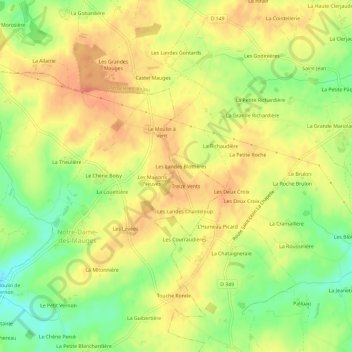 Carte topographique Les Cabournes, altitude, relief