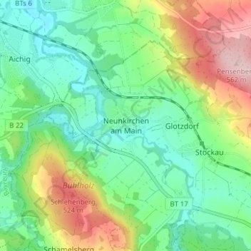Carte topographique Neunkirchen am Main, altitude, relief
