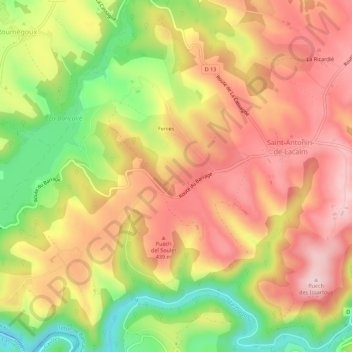 Carte topographique Le Garrou, altitude, relief