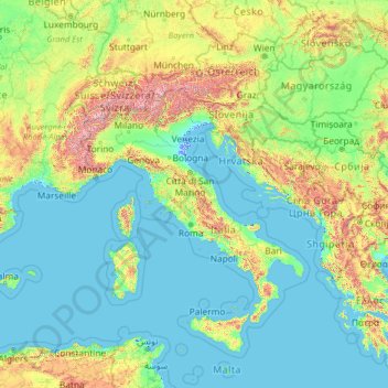 Carte topographique Italy, altitude, relief