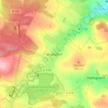 Carte topographique Müdisdorf, altitude, relief