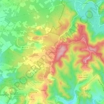 Carte topographique Clariana, altitude, relief