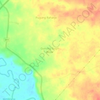 Carte topographique Gunung Sugih Besar, altitude, relief