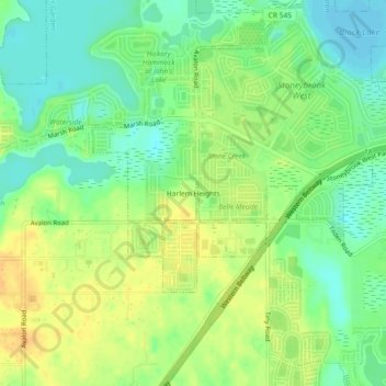 Carte topographique Harlem Heights, altitude, relief