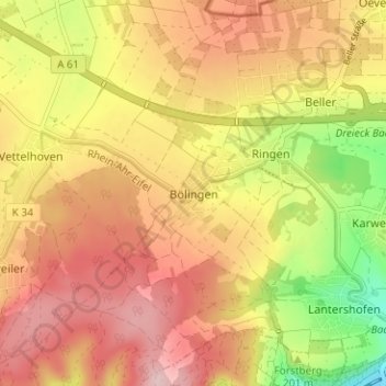 Carte topographique Bölingen, altitude, relief