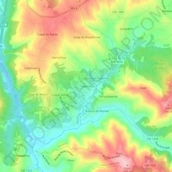 Carte topographique Sapeiros, altitude, relief