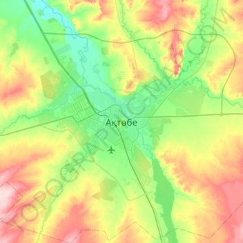 Carte topographique Aktioubé, altitude, relief