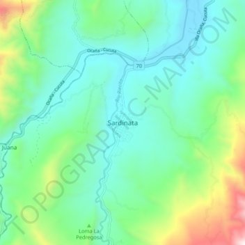 Carte topographique Sardinata, altitude, relief