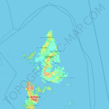 Carte topographique Siargao Islands, altitude, relief