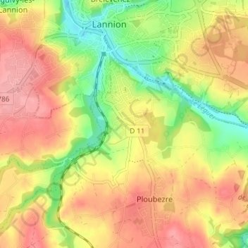 Carte topographique Kerzevean, altitude, relief