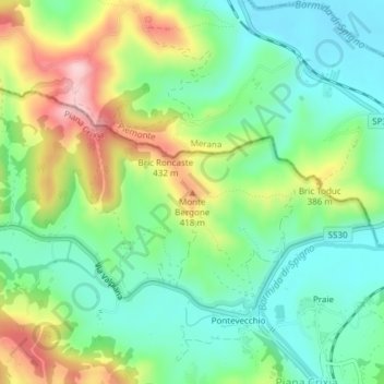 Carte topographique Monte Bergone, altitude, relief