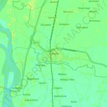 Carte topographique Dalkola, altitude, relief