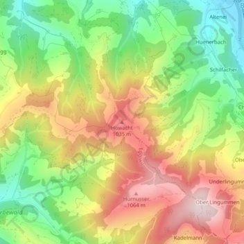 Carte topographique Howacht, altitude, relief