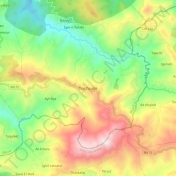 Carte topographique Tizi Tindjit, altitude, relief