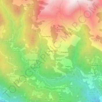 Carte topographique Campo dell'Alpe, altitude, relief