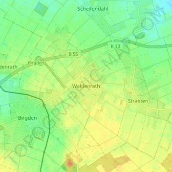 Carte topographique Waldenrath, altitude, relief