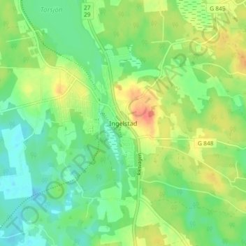 Carte topographique Ingelstad, altitude, relief
