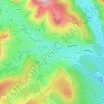 Carte topographique Gass, altitude, relief