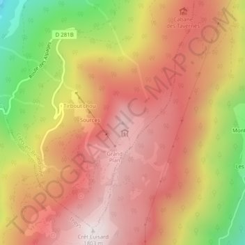 Carte topographique Crêt du Poulet, altitude, relief