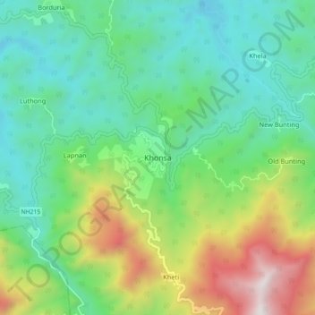 Carte topographique Khonsa, altitude, relief