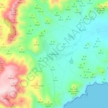 Carte topographique Rodalquilar, altitude, relief