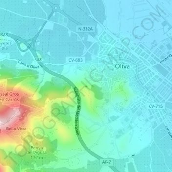 Carte topographique Tossal de la Creu, altitude, relief