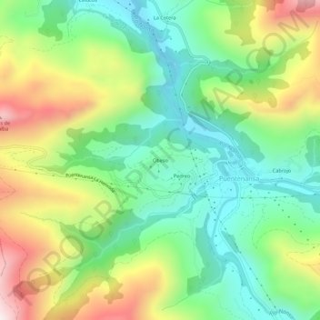 Carte topographique Obeso, altitude, relief