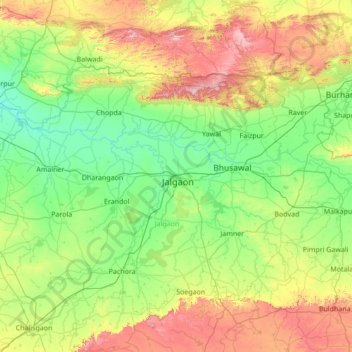Carte topographique Jalgaon, altitude, relief